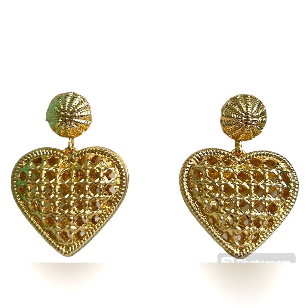 Pink Linen Gold Ton Heart Earrings Nwt